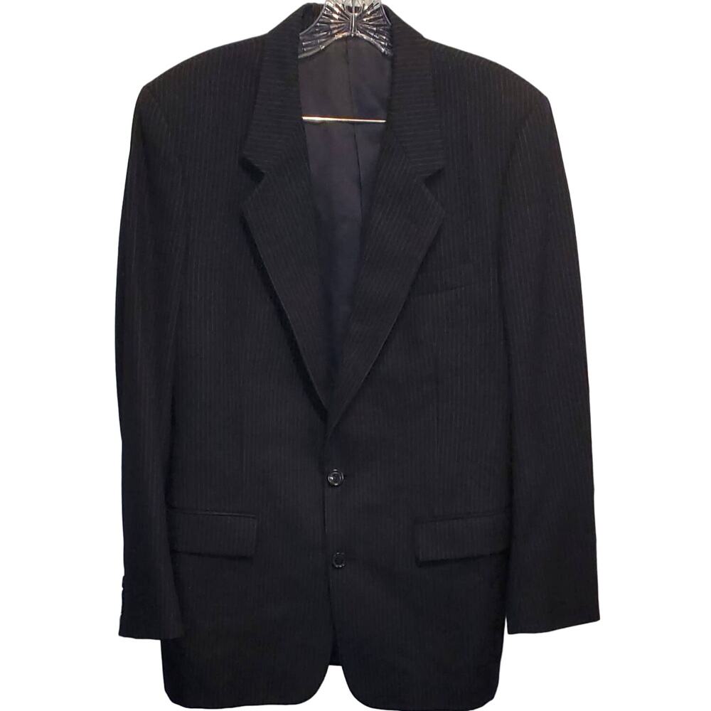 Merit 100% Pure Virgin Wool Black with Brown and Blue Pinstripe Suit Blazer